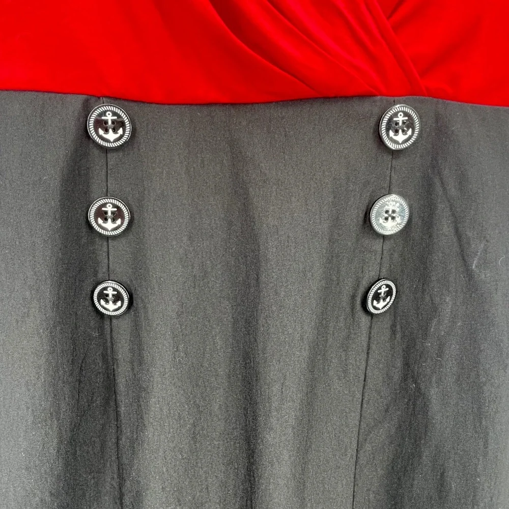 Torrid Retro Chic Red Black Nautical Anchor Button Midi Bodycon Dress 0 12 NEW - Picture 3 of 12
